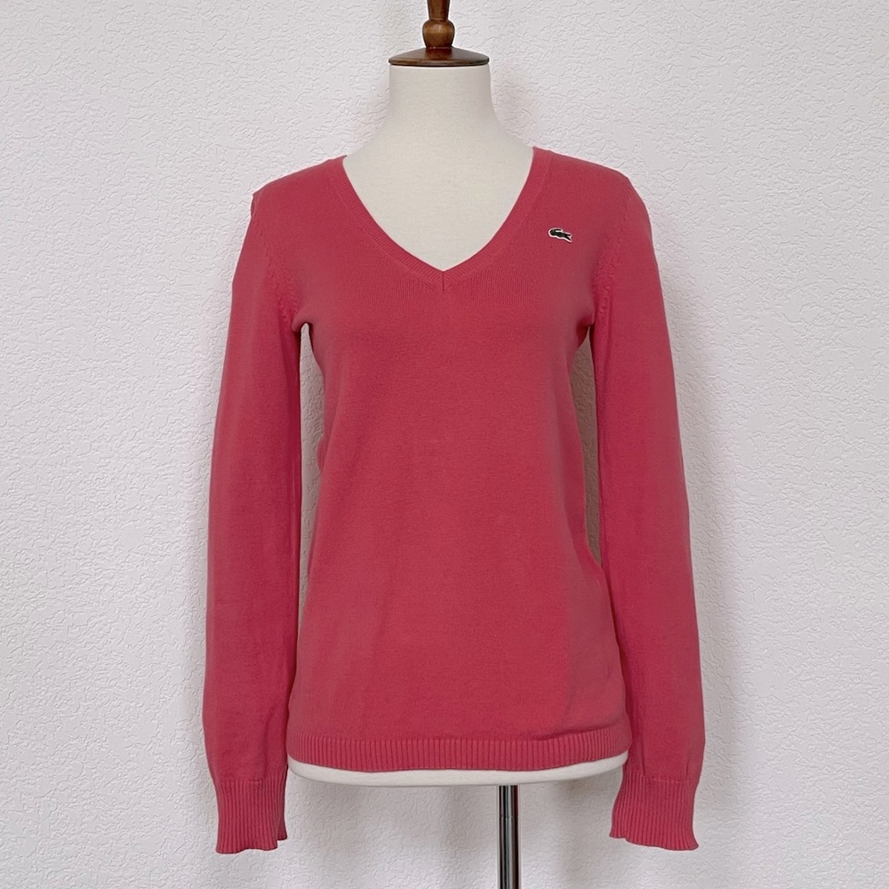 Lacoste coral lightweight v-neck sweater size 36